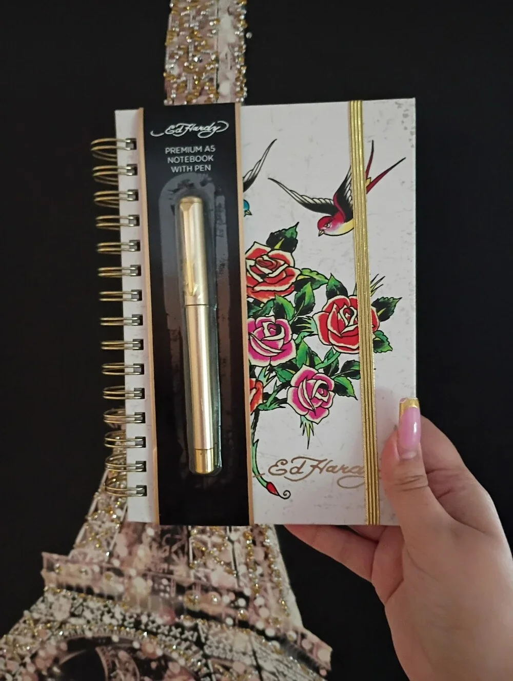 🌹Entry Only🌹Ed Hardy Floral & Bird Spiral Notebook with Gold Pen